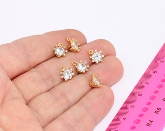 6mm 24k Glanzend Vergulde Drop Charms, Micro Pave Charms, Bracelet Charms, White Stone Charms, Cubic Zirconia Charms, MBGFNL193