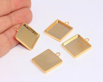 18mm 24k Shiny Gold Frame, Frame Pendant, Frame Settings, Rectangle Cabochon Settings, Bezel Frame, Gold Plated Findings, MBGBXB387-1