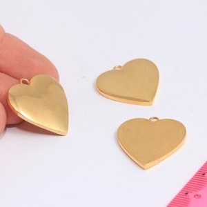 24x25mm 24k Shiny Gold Heart Charms, Love Necklace, Engraving Heart Medallion, Necklace Heart Pendant, Gold Plated Findings, MBGMTE1109