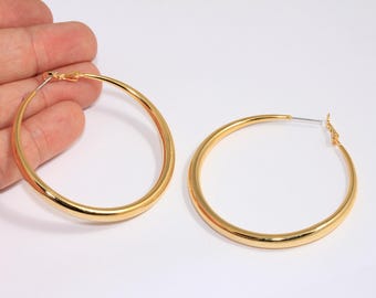 60mm 24k Shiny Gold Plated  Earring Hoops, Hoop Earrings, Earring Settings, Large Hoop Earrings, Gold Plated Earrings,   MBGBXB259-7