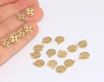 9,5mm Raw Brass Flower Pendant, Flower Coin Beads, Brass Medallion, Disc Charms, Flower Bracelet Beads, Raw Brass Findings, MBGBXB81-3