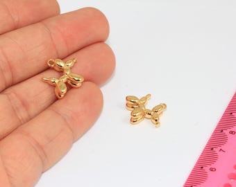 13x16mm 24k Shiny Gold Balloon Dog Charms, Cute Poodle Dog Balloon Pendant, MBGAG84-2