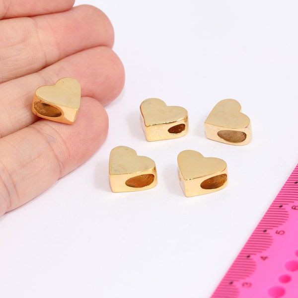 12x15mm 24k Shiny Gold Plated Heart Beads, Large Hole Beads,  MBGMTE51