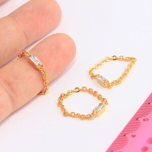 18mm 24k Shiny Gold Chain Rings, Micro Pave Chain Ring, CZ Baguette Stone Ring, Gold Closed Rings, Gold Plated Findings, MBGMTE389