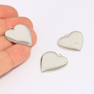 23x25mm Rhodium Plated Heart Charms, Love Necklace, Heart Disc, Heart Medallion, Necklace Heart Pendant, Silver Plated Findings, MBGBRT676