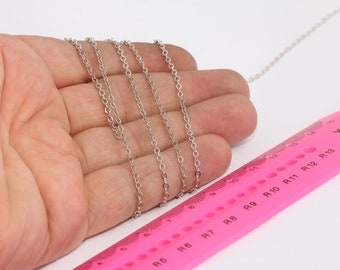 Cadena de cable de latón plateado de 1,5 x 2 mm, lote a granel, cadena de collar delicada, cadena de cable pequeña, cadena de cable soldada, MBGBXB93