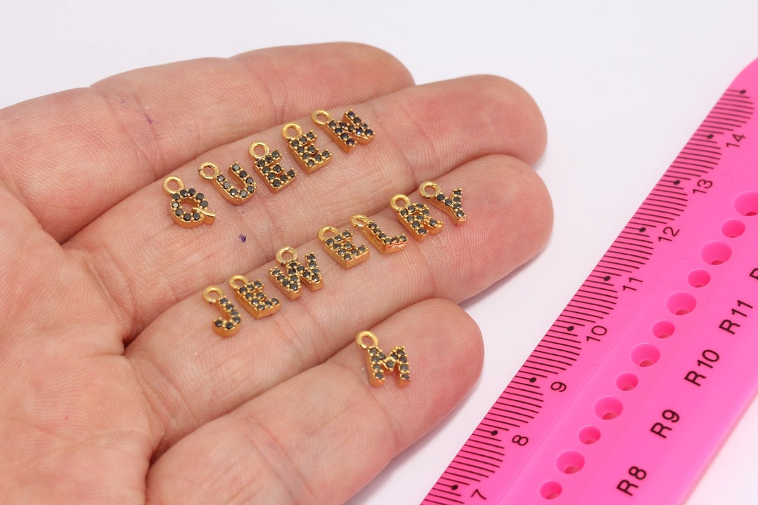 5x8mm 24k Shiny Gold Cz Letter Charms, Cz Letter, Zircon Letters, Gold ...