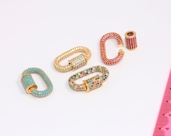 17x26mm 24k Shiny Gold Oval Screw Clasps, Micro Pave Clasps, Oval Shaped Opening Screw Clasp, CZ Optional Stone Color Necklace Clasp, MBG