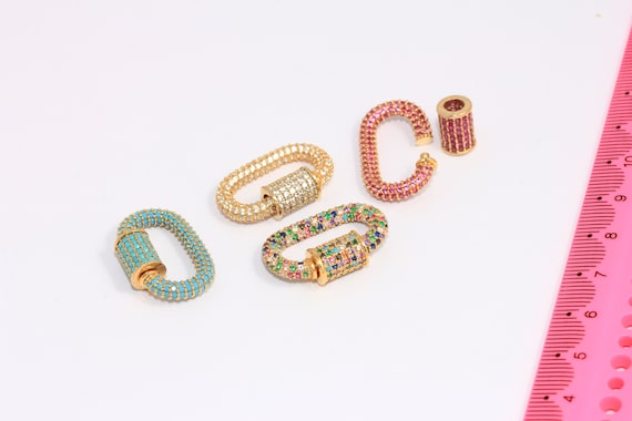 17x26mm 24k Shiny Gold Oval Screw Clasps, Micro Pave Clasps, Oval Shaped Opening Screw Clasp, CZ Optional Stone Color Necklace Clasp, MBG