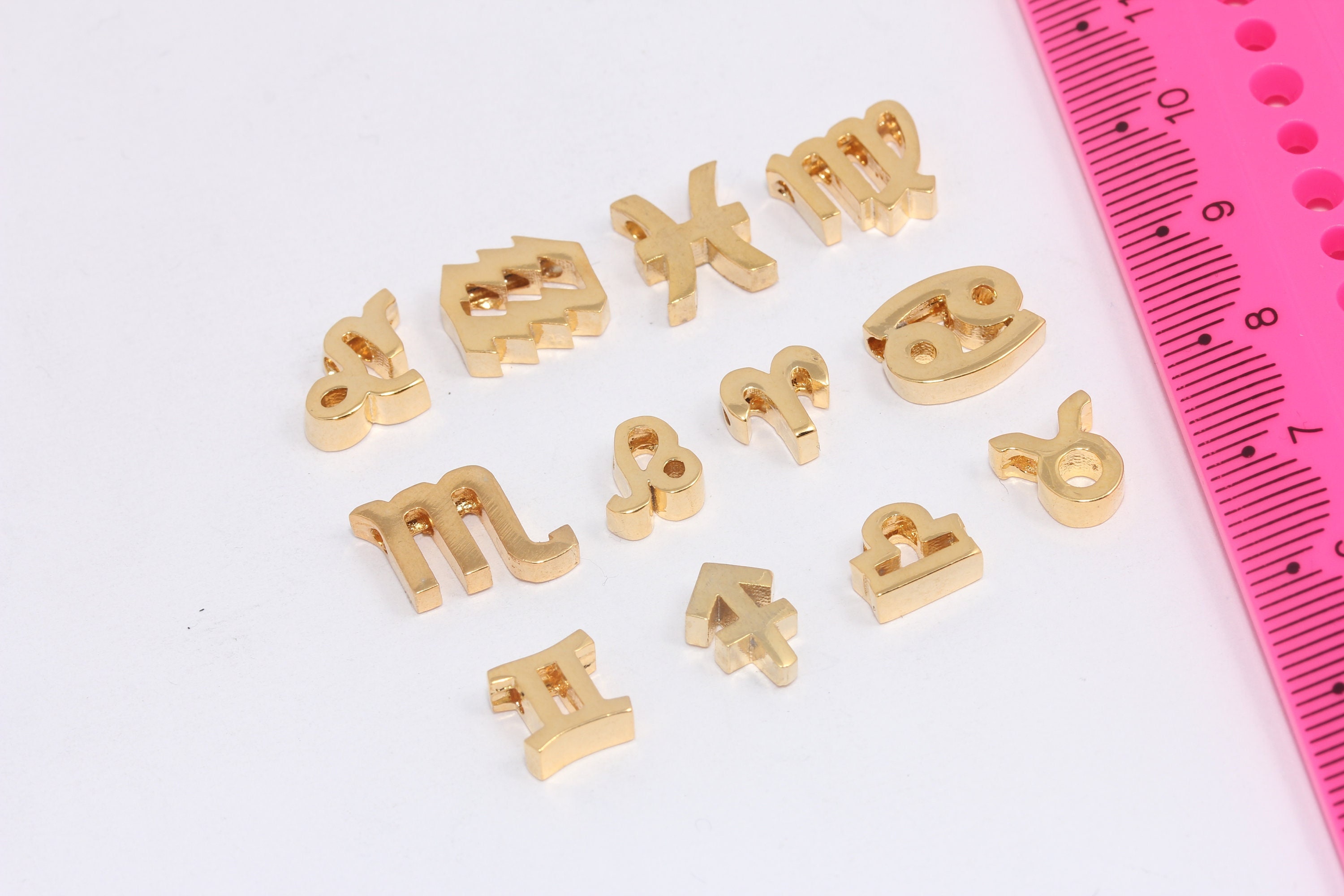 6x7mm 24k Shiny Gold Zodiac Signs, Zodiac Sign Charms, Zodiac Necklace, Horoscope Charms, Zodiac Signs, Mini Zodiac Charms, MBGHRF34