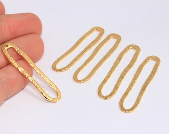 Amuletos de aretes colgantes de oro brillante de 10x42 mm y 24 k, colgante de aretes ovalados martillados, amuletos de forma irregular, hallazgos chapados en oro, MBGBXB406-1