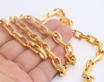 7x13mm 24k Shiny Gold Link Chain, Paperclip Link Chain, Chunky Rectangle, Oval Chain, Adjustable Gold Chain, Handmade Chains, MBGBXB410-1