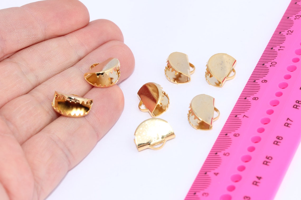 15mm 24k Shiny Gold Plated Ribbon Crimps, Cord End, Fasteners Clasp ...