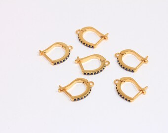 12x15mm 24k Shiny Gold Hoop Earrings, Micro Pave Huggie Hoops, CZ Blue Stone Hoops, Hoop Earring With Loop, Gold Plated Earrings, MBGSLM1001