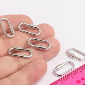 12x21mm Rhodium Plated Oval Pendant, Non Opening Screw Clasp Pendant, Lock Charms, Silver Necklace Lock Charms, Necklace Clasp, MBGMLS814