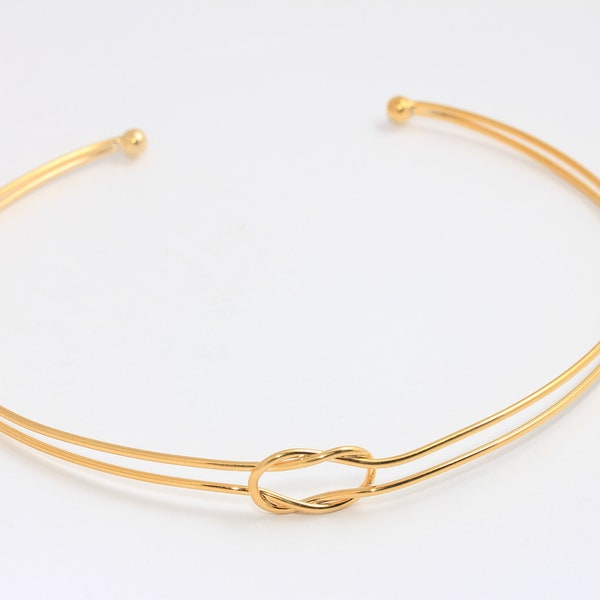 1,7mm 24k Shiny Gold Wire Necklace, Open Cuff Stacking Necklace, Double Wire Necklace, Cuff Neck, Gold Plated Findings, MBGCHK526-4