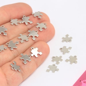 10mm Rhodium Plated Puzzle Charms, Puzzle Necklace, Mini Charms, Puzzle Jewelry, Bracelet Charms, Silver Plated Findings, MBGROSE416