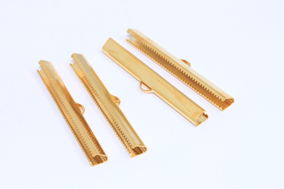 50mm 24k Shiny Gold Ribbon Crimps, Cord End, Fasteners Clasp, Crimp ...