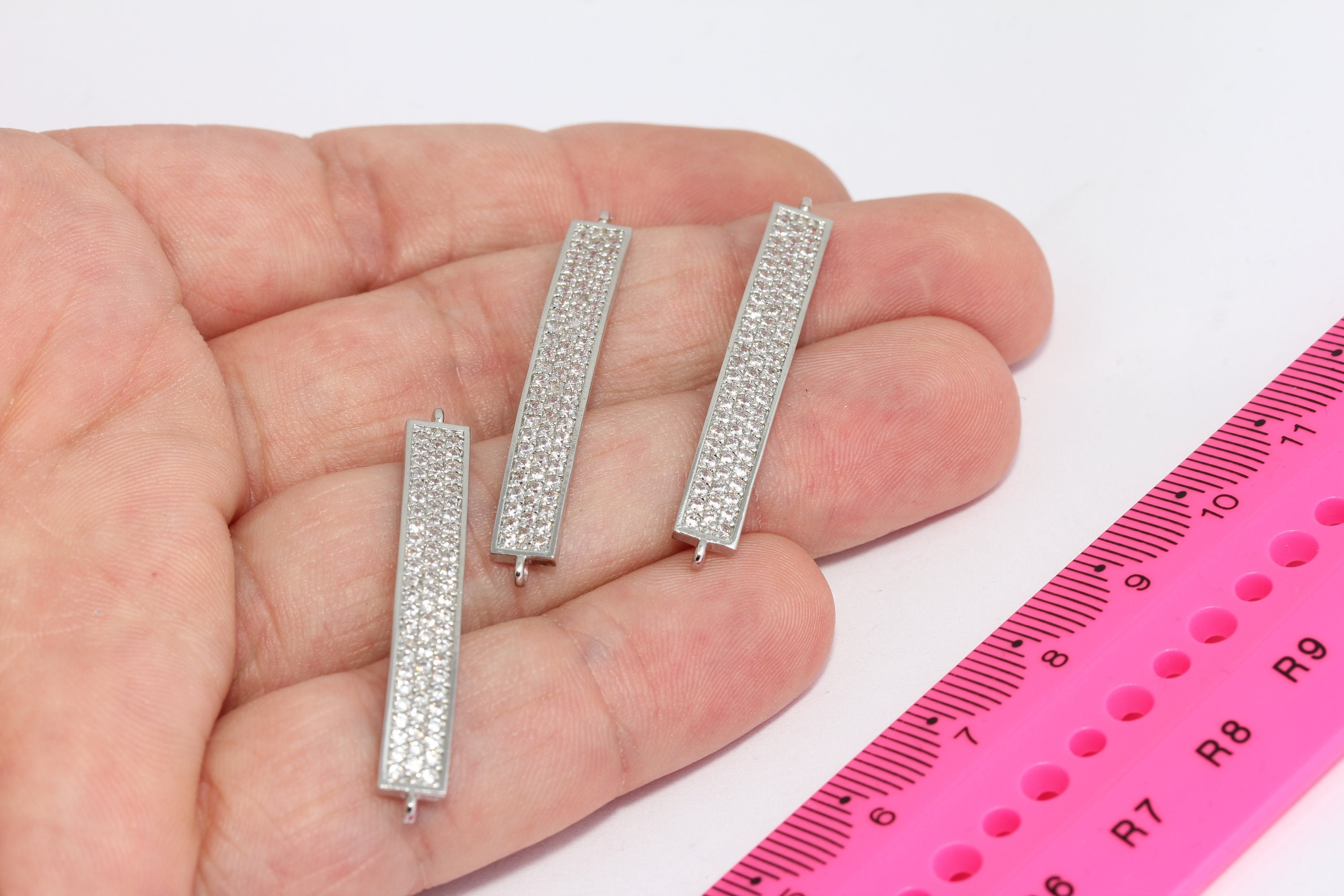 ブレスレット Side Pave Bar Bracelet #3926 Rhodium Plated CZ Bar, Micro Pave Bar, Bracelet Bar, CZ