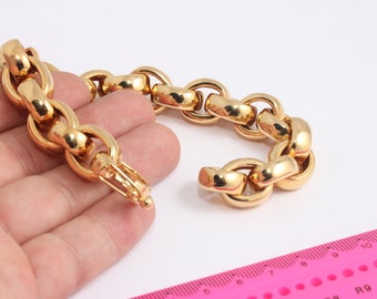 24k Shiny Gold Rolo Bracelet, Paperclip Bracelet, Thick Bracelet, Rolo Chain Bracelet, Adjustable Gold Chain, Bracelets,  MBGBLK11-3