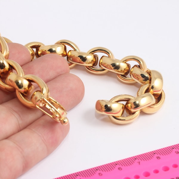 24k Shiny Gold Rolo Bracelet, Paperclip Bracelet, Thick Bracelet, Rolo Chain Bracelet, Adjustable Gold Chain, Bracelets,  MBGBLK11-3