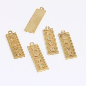 9x28mm Raw Brass Bar Charms, Love Bar Charms, Lucky Charm, Love You Necklace Pendant, Raw Brass Findings, MBGCR81