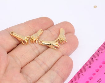 24k Shiny Gold Plated  Holding Hands Charms, Hand Beads, Love Pendants, Two Hands Pendant, Dainty Beads, Gold Plated Findings, MBGMLS610