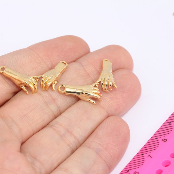 24k Shiny Gold Plated  Holding Hands Charms, Hand Beads, Love Pendants, Two Hands Pendant, Dainty Beads, Gold Plated Findings, MBGMLS610