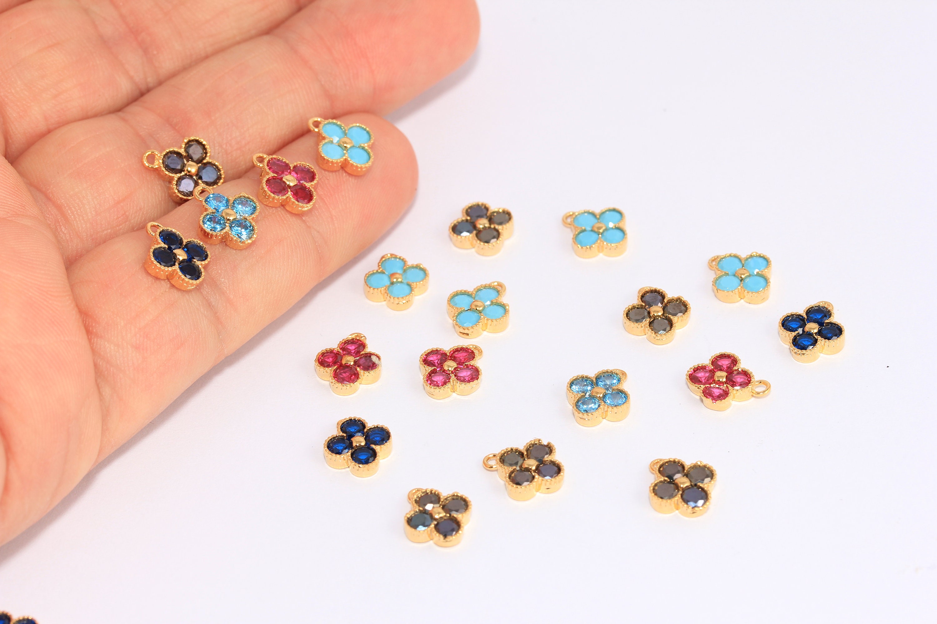8x10mm 24k Shiny Gold Flower Beads, Micro Pave Flower Charms