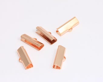 Engarces de cinta de oro rosa de 19 mm, extremo de cordón, cierre de cierre, cierres de engarce, garras de cinta, tapa, accesorios chapados en oro rosa, MBGROSE326