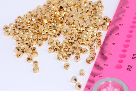 3mm Gold Plated Faceted Beads, Gold Diamond Beads, Cube Beads