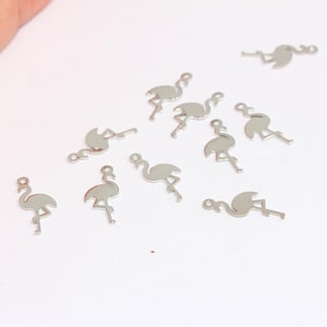 6x16mm Rhodium Plated Flamingo, Necklace Pendant, Bracelet Flamingo Charms, Animal Charms, Silver Plated Findings, MBGBRT230