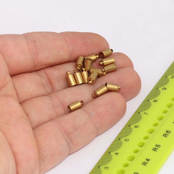 3.5mm Raw Brass End Caps, Solid Brass End Caps, Bead Caps, Cones, Tube End Caps, Cord End Caps, Raw Brass Findings, Small End Caps, MBGEYM15