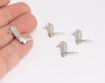 5,8 x 19 mm gerhodineerde laarsbedels, cowboylaarzenbedels, cowboyketting, westerncowboylaarshanger, verzilverde vondsten, MBGXP504