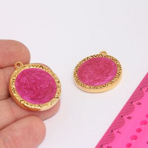 Médaillon en or brillant 28x30mm 24k, collier soleil, pendentif médaillon rose rond, breloques soleil en émail rose, accessoires plaqués or, MBGSLM814