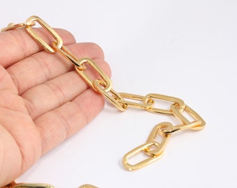 Cadena de eslabones de oro brillante de 13x26 mm y 24 k, cadena de eslabones gruesos de oro, cadena de lote a granel, collar de cadena de eslabones ovalados, hallazgos chapados en oro, MBGBXB169-3
