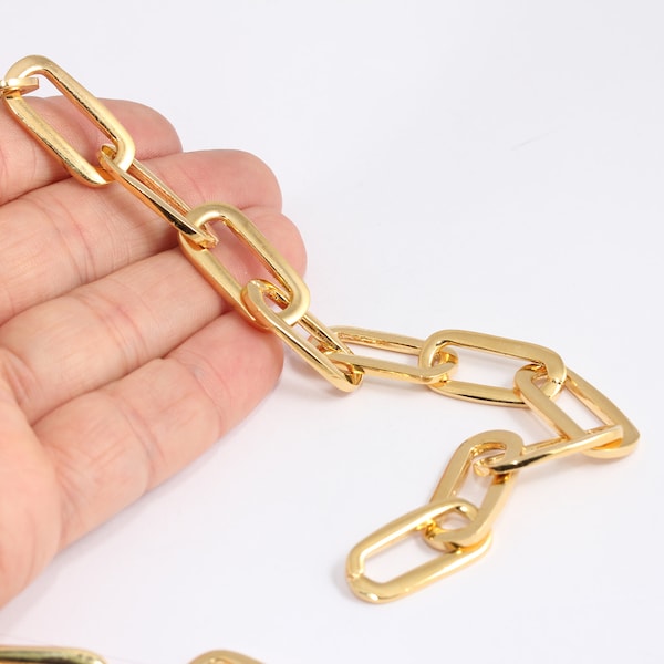 13x26mm 24k Shiny Gold Link Chain, Gold Chunky Link Chain, Bulk Lot Chain, Oval Link Chain Necklace, Gold Plated Findings, MBGBXB169-3