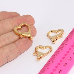 22x26mm 24k Shiny Gold Lobster Clasps, Claw Clasp, Heart Necklace Closures, Gold Plated Findings,  MBGCHK588