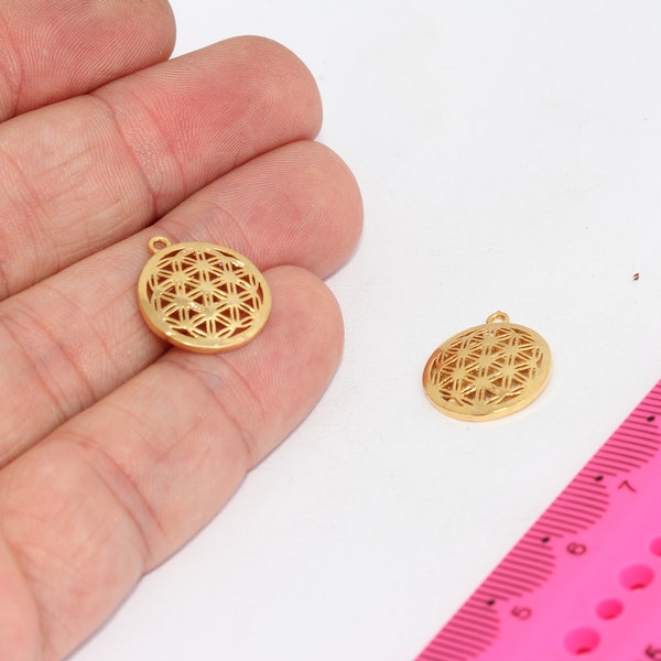 15x17mm 24k Shiny Gold Plated Flower of Life,  Flower Of Life Medallion, Medallion, Sacred Geometry, Yoga Jewelry, Zen Charms,  MBGMTE1265