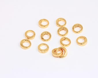 10mm 24k Shiny Gold Clasp, Round Connector Charm, Circle Clasp Pendant, Gold Necklace Closure Charms, Gold Plated Findings, MBGROSE390