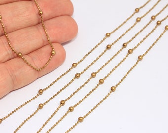 1,2mm Raw Brass Ball Chains, Brass Beaded Satellite Chain, Tiny Ball Chain Necklace, Bulk Lot Chains, Raw Brass Findings, MBGBXB100