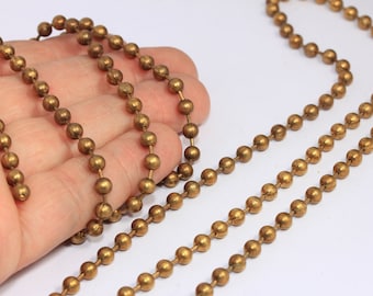6mm Raw Brass Ball Chain, Tiny Brass Lace Ball Chain, Ball Necklace Chain, Brass Beaded Chain, Raw Brass Findings, MBGKPT55
