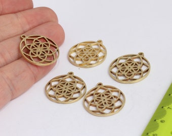 23x26mm Raw Brass Flower of Life, Yoga Necklace, Flower Charms, Mandala Charms, Flower of Life Pendant, Raw Brass Findings MBGSOM221