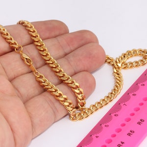 17,5&quot; 24k Shiny Gold Curb Necklace, Ready Made Necklace,  Cuban Link Chain Necklace, Gold Plated Chains, MBGXP141