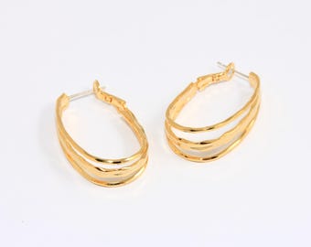 22x35mm 24k Shiny Gold Earring Hoops, Teardrop Earrings, Earring Settings, Drop Hoops, Triple Wire Earrings, Gold Earrings, MBGROSE192