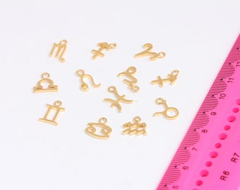 9x12mm 24k Shiny Gold Plated Zodiac Signs, Zodiac Sign Charms, Horoscope, Pendant Necklace, Gold Plated Charms,  MBGHRF22-1