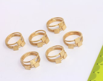 Anillos cuadrados de latón crudo de 16 mm, anillos cerrados, anillo de triple hilo, anillos apilables de alambre, anillos de monedas cuadradas, anillos pequeños de latón crudo, MBGCHK85-2