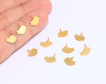 9x10mm 24k Matt Gold Bird Pendant, Mini Bird Charms, Bird Necklace, Bird Jewelry, Bracelet Charms, Gold Plated Findings, MBGBRT675