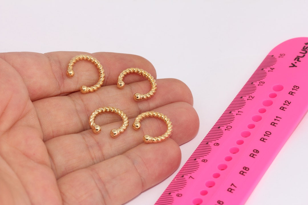 16mm 24k Shiny Gold Plated Hoop Ear Cuff, Dainty Ear Cuff, Gold Plated