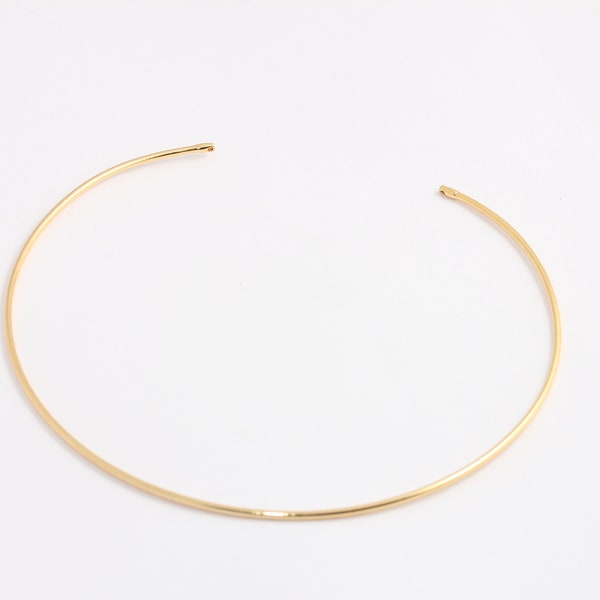 2mm  24K Shiny Gold Plated Choker, Adjustable Open Choker, Thin Choker, Wire Choker Necklace, Gold Plated Findings,  MBGBXB404-1